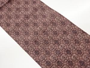 格子に抽象模様織出し名古屋帯